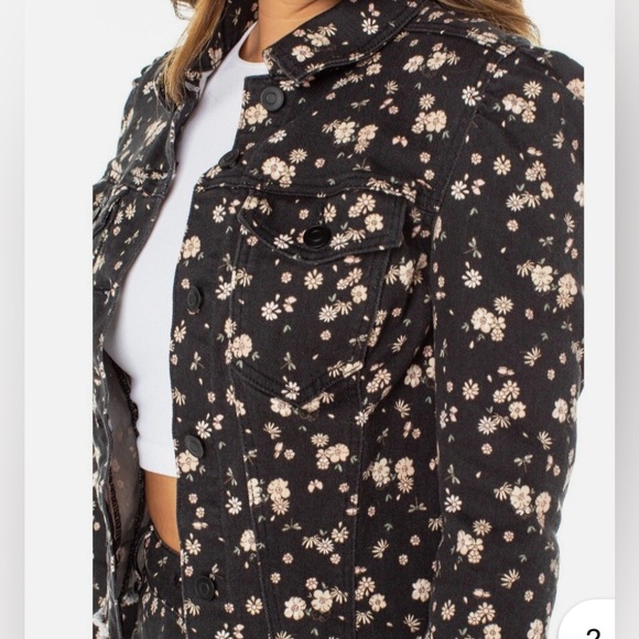 Celebrity Pink Jackets & Blazers - Celebrity Pink | Black Denim Puff Sleeve Jean Jacket with Floral Print
